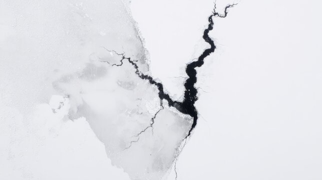 uriel. Aerial view of a deep lightning-shaped crack splitting a smooth glacier surface. travel magazines, destination branding, designed for travel destination branding, used by lab technicians.
