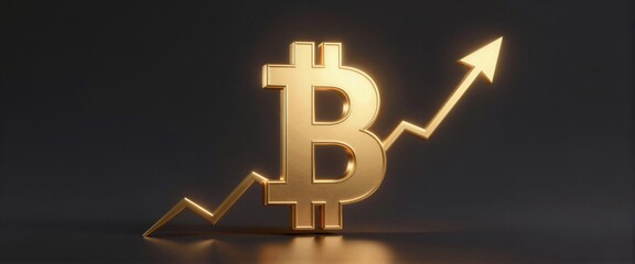 Obraz premium Golden Bitcoin Symbol with Upward Trend Showing Growth in Economic Investment and Financial Technology