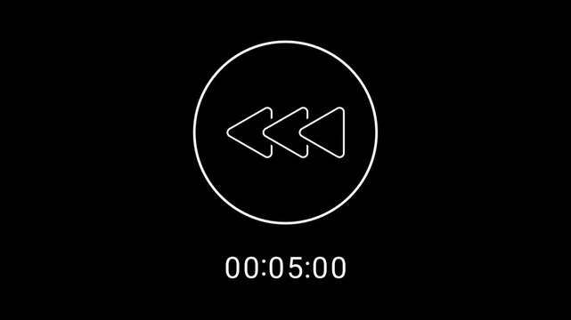 Rewind button encircled with a timer for retro themes, time concepts, restarting projects. Perfect for videos, presentations, social media.