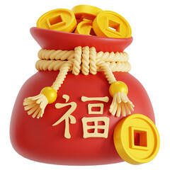 Lunar new year money sack 3D illustration