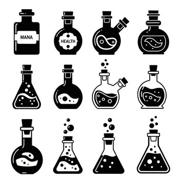 Fantasy Potion Bottle and Flask Icons Set