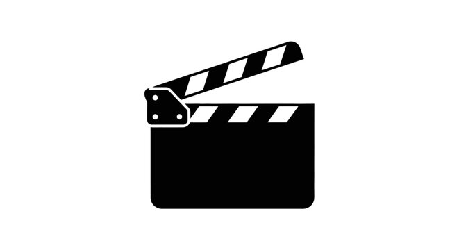 Black movie clapper board icon.