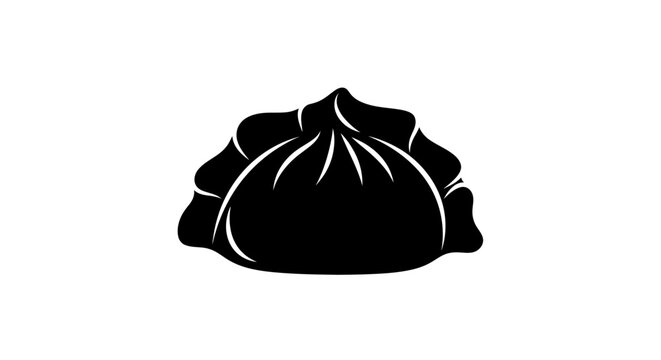 Black dumpling food icon graphic.
