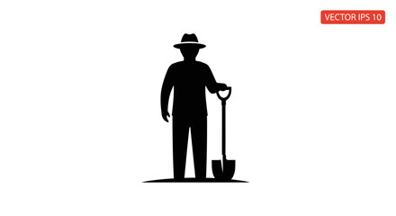 Man wearing a hat with shovel.