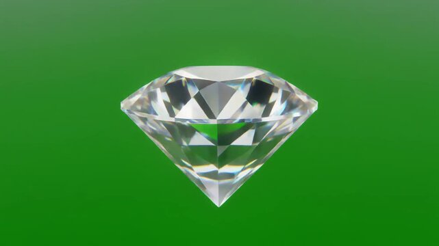 Sparkling clear diamond jewel isolated against a bright green background