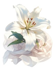 布に包まれた白いユリの水彩イラスト｜優雅で上品なフラワーアート
White Lily Wrapped in Soft Fabric &ndash; Elegant Watercolor Flower Illustration