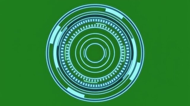 A digital target reticle displays glowing blue lines and dots on a green screen