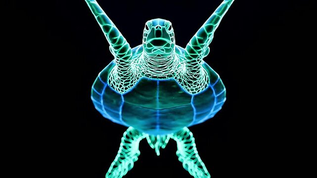 Glowing Sea Turtle X-Ray Style Animation on Black Background.