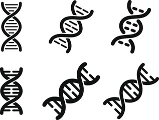 Obraz premium Set of Minimalist black DNA double helix scientific structure silhouette vector icon