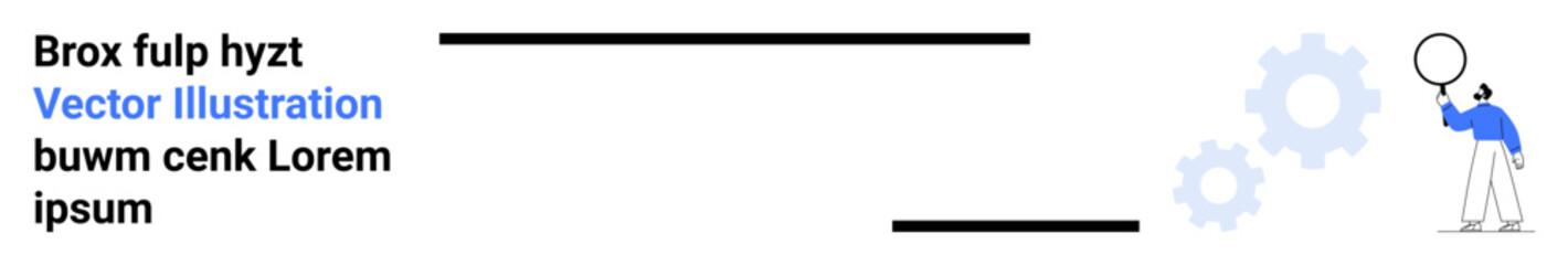 Obraz premium Person inspecting with magnifying glass next to gears representing analysis. Ideal for research, problem solving, technology, innovation, engineering, exploration, simple landing page