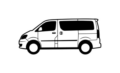 Minivan Vector Silhouette - Black and White Line Art