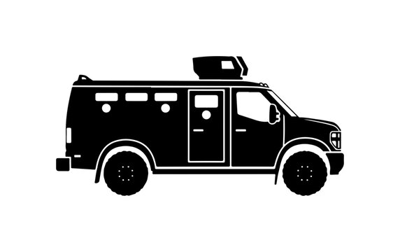 Black Vector Silhouette of a Prison Transport Vehicle