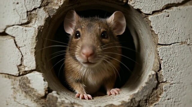 Curious Rat Peeking From Hole in Cracked Wall | Rodent Close-Up