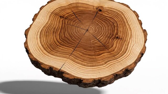 Wooden tree trunk crosssection with white back.