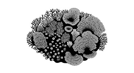 Black and white coral reef illustration. © rohmat