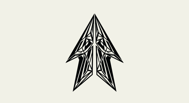 Black and white arrowhead design symbol.