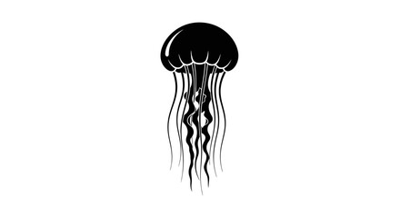 Black jellyfish with long tentacles swimming. © rohmat