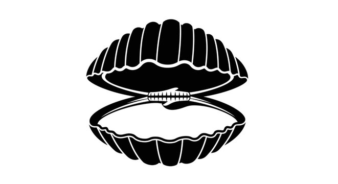 Black clamshell illustration with details.