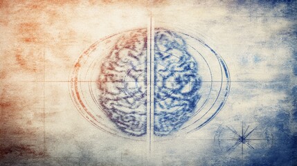 Obraz premium hemisphere. Abstract artistic representation of brain hemispheres with symbolic elements, highlighting creativity and thought. wellbeing guides. 