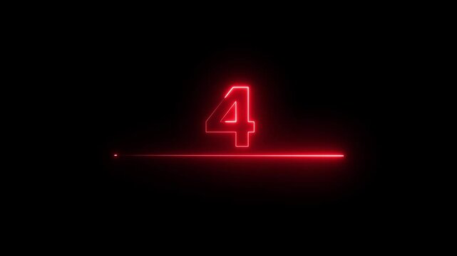 Neon count business number animation. Neon 4 number text on black background.