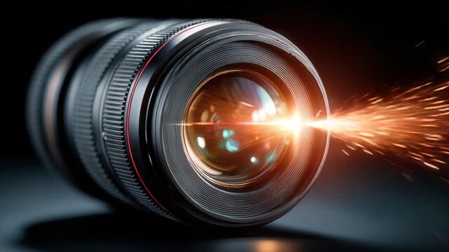 Professional camera lens capturing stunning light burst