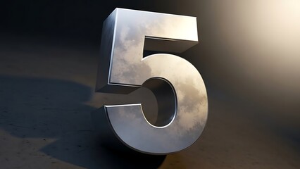 Silver Number Five Illuminated By Bright Light