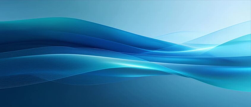 Abstract blue wave background gradient light motion smooth digital ribbon flow with glow line, modern technology video banner website header turquoise backdrop, calm energy wallpaper copy space