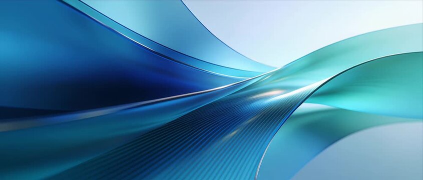 Abstract blue teal wave curve line gradient smooth motion background, glossy flowing ribbon, light glow, futuristic digital technology design for banner wallpaper video template, energy copy space