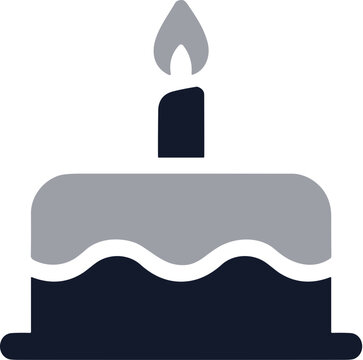 Simple Flat Style Birthday Cake with Candle Icon Illustration