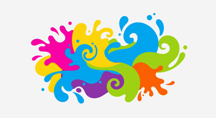 Obraz premium Vibrant paint splatters creating a dynamic colorful display of artistic expression and creativity in a fluid motion.