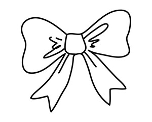 Fototapeta premium Doodle hand-drawn cute ribbon bow. Minimalist line art Vector illustration Editable stroke.