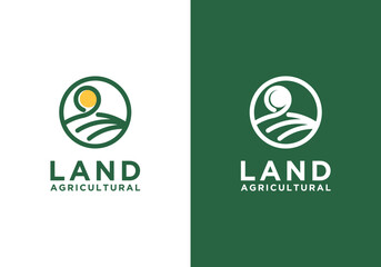 Farmland vector logo template, landscape logo design with simple lines