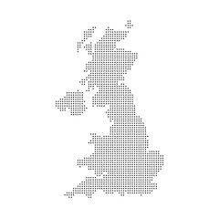 Halftone United Kingdom map with dot pattern. Black and white United Kingdom map digital simple travel infographics. Vector isolated concept