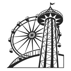 Ferris Wheel and Roller Coaster Icon &ndash; Amusement Park Silhouette