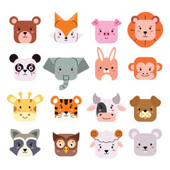 Rounded Square Animal Face flat vector illustration