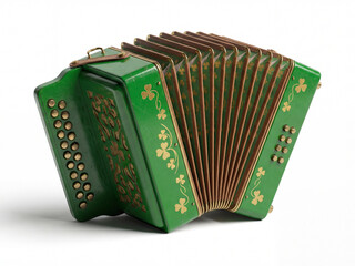 Green Accordion with Golden Shamrocks for Irish Music and Celebration