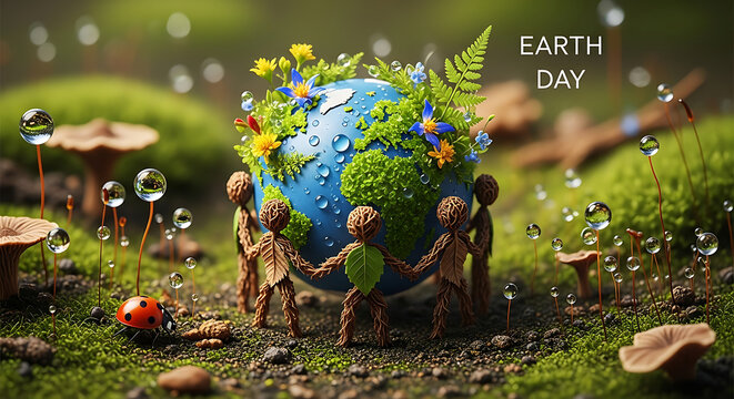 Children Holding Globe with Greenery Together.