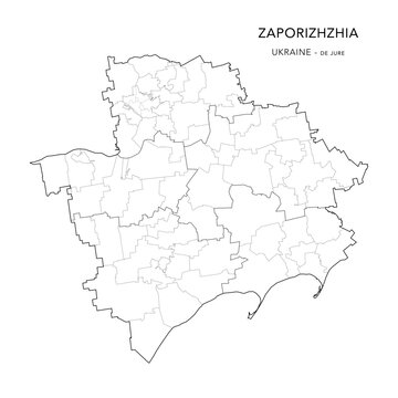 Vector Map of Zaporizhzhia Oblast De Jure with Administrative Subdivisions of Raions (Districts), Hromadas (Communities), and Urban Raions (City Districts) of Zaporizhzhia - Ukraine 2026