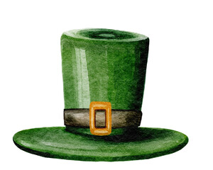 st patricks day hat with shamrock watercolor on white background 