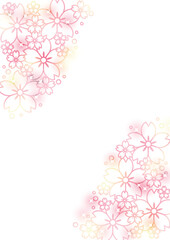 文様桜線画、背景、イラスト、ピンク、キラキラ、かわいい、縦