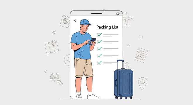 Digital Travel Preparation With Packing List And Suitcase