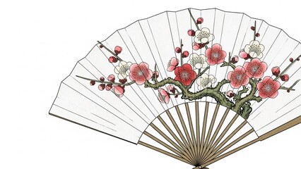Elegant traditional Japanese fan with cherry blossoms illustration