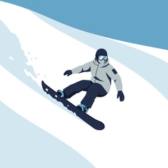 Dynamic Snowboarder Carving Down a Pristine Snowy Slope