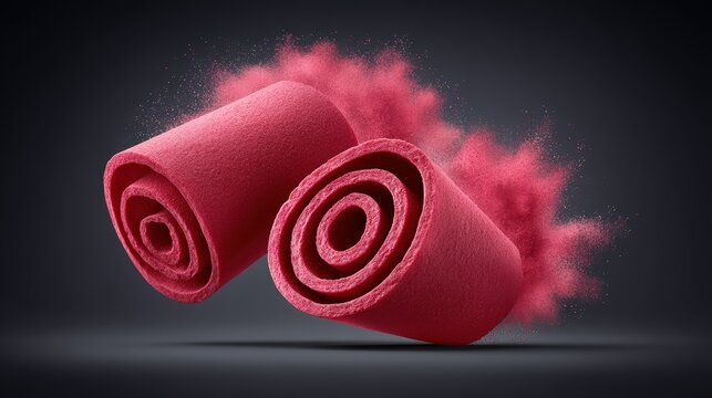 Takis Rolled Chip Explosion concept, dynamic burst with flying rolled chips, intense red chili powder cloud, and lime zest particles frozen in midair, isolated on a dark gradient background,