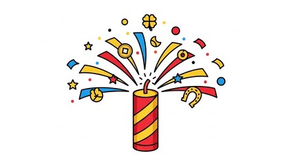 Vibrant firework exploding with colorful confetti and stars