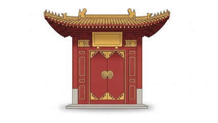 Traditional Chinese temple gate with red and gold decorations