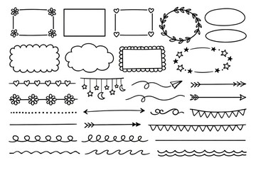 Obraz premium Collection of hand-drawn doodle elements for journaling and bullet planning
