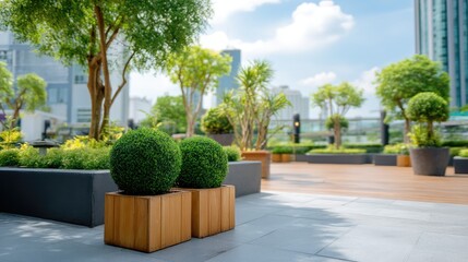 Obraz premium Lush Urban Landscape with Decorative Plants and Greenery in a Modern Outdoor Space