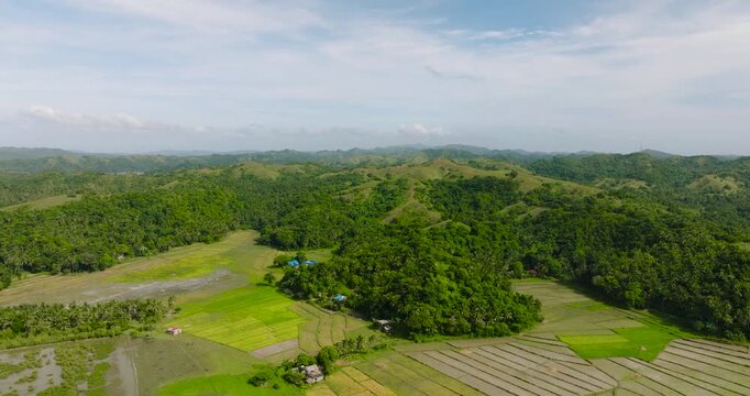 Agricultural land and mountain hills in Santa Fe, Tablas, Romblon. Philippines.