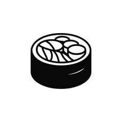 A black and white illustration of a sushi roll with rice and fish on top © Engineer Jahid